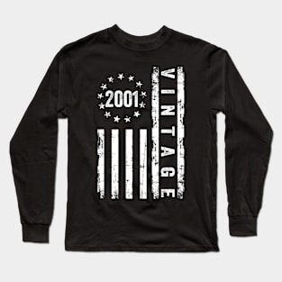 23 Years Old Gifts Vintage 2001 American Flag 23rd Birthday Long Sleeve T-Shirt